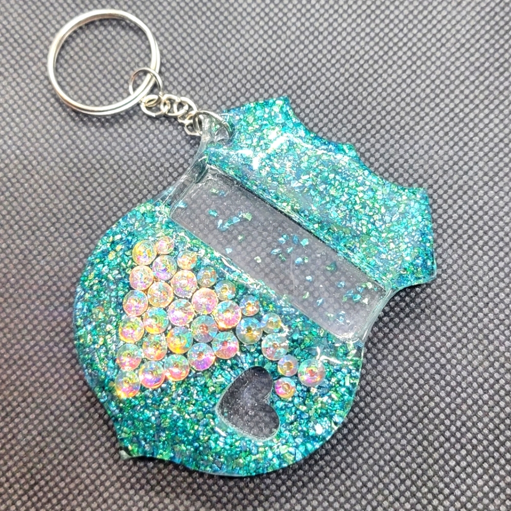 Badge Rhinestone & Real 🌊 Sea Glass Resin Keychain